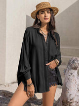 Openwork Button Up Long Sleeve Shirt - Trendsi - Flyclothing LLC
