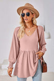 V-Neck Lantern Sleeve Blouse - Trendsi - Flyclothing LLC