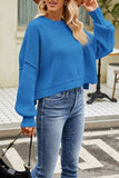 Round Neck Dropped Shoulder Sweater - Trendsi - Flyclothing LLC