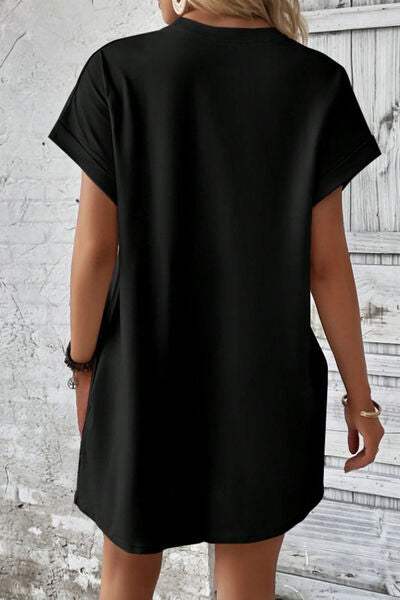 Pocketed Round Neck Short Sleeve Dress - Trendsi - Flyclothing LLC