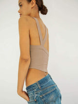 Halter Neck Ribbed Cropped Top - Trendsi - Flyclothing LLC