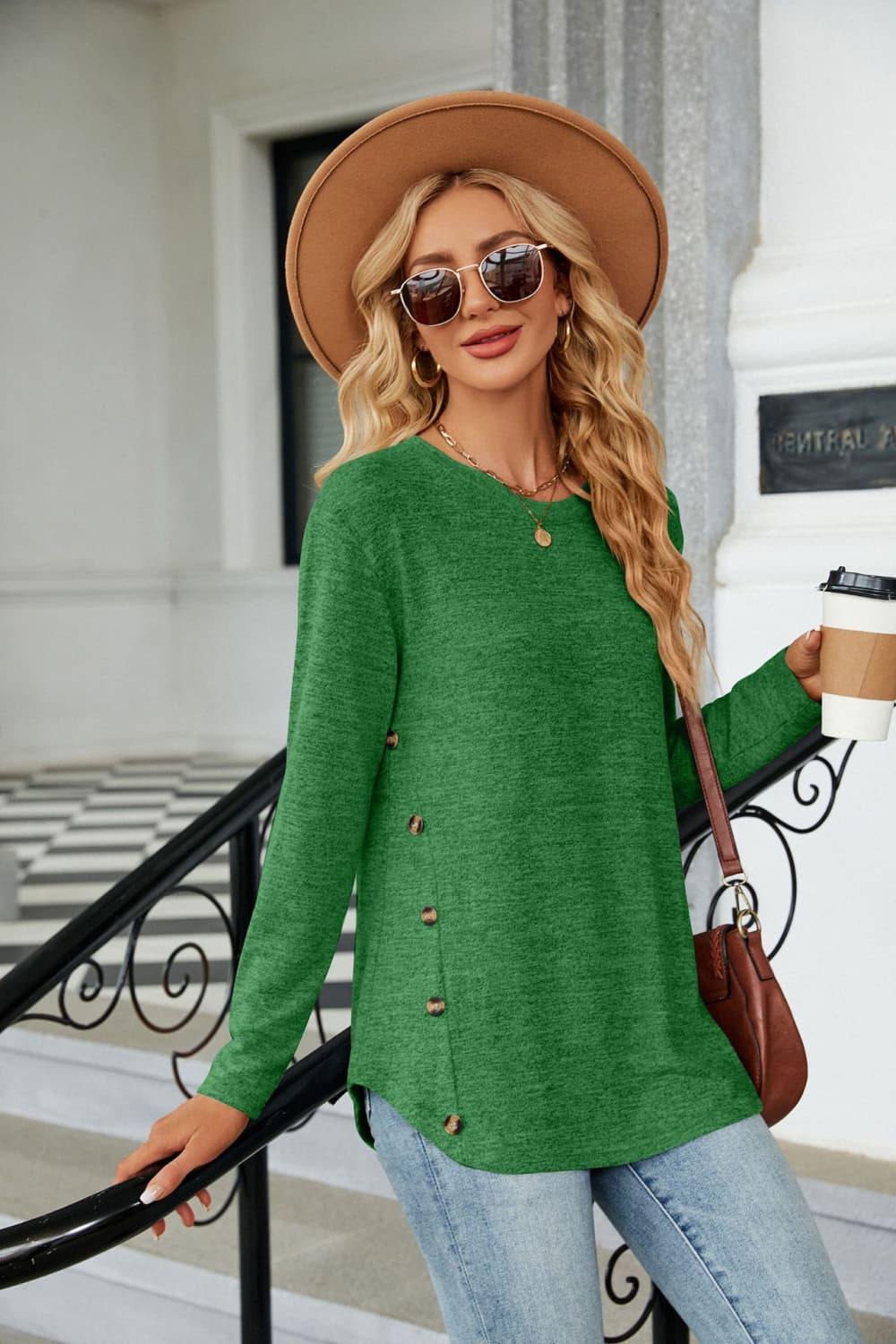 Round Neck Long Sleeve T-Shirt - Trendsi