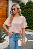 Pleated Flutter Sleeve Round Neck Blouse - Trendsi - Flyclothing LLC