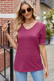 V-Neck Smocked Short Sleeve T-Shirt - Trendsi - Flyclothing LLC