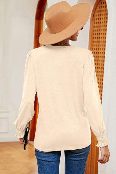 V-Neck Long Sleeve T-Shirt - Trendsi - Flyclothing LLC