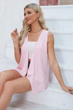 Eyelet Open Front Sleeveless Cardigan - Trendsi
