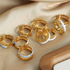 Enamel 18K Gold-Plated Open Ring - Trendsi