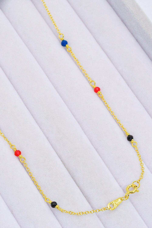 18K Gold-Plated Multicolored Bead Necklace - Trendsi - Flyclothing LLC