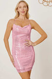 Sequin Spaghetti Strap Mini Wrap Dress - Trendsi - Flyclothing LLC