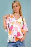 Printed Notched Neck Half Sleeve Blouse - Trendsi - Flyclothing LLC