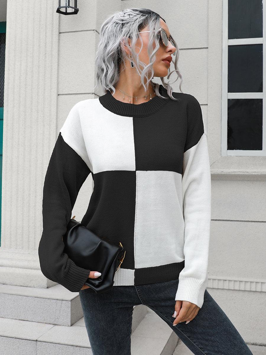 Contrast Drop Shoulder Sweater - Trendsi