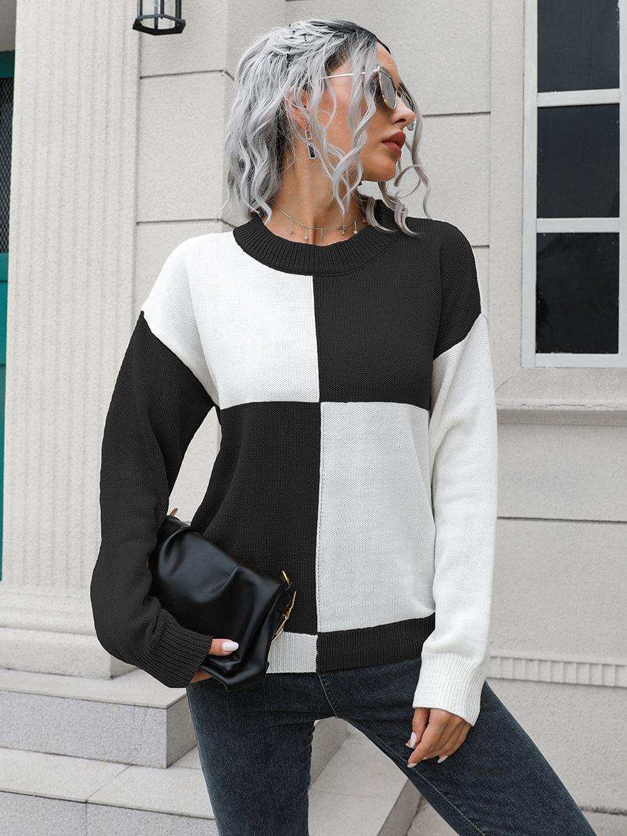 Contrast Drop Shoulder Sweater - Trendsi - Flyclothing LLC