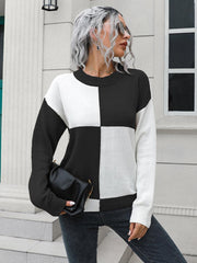 Contrast Drop Shoulder Sweater - Trendsi