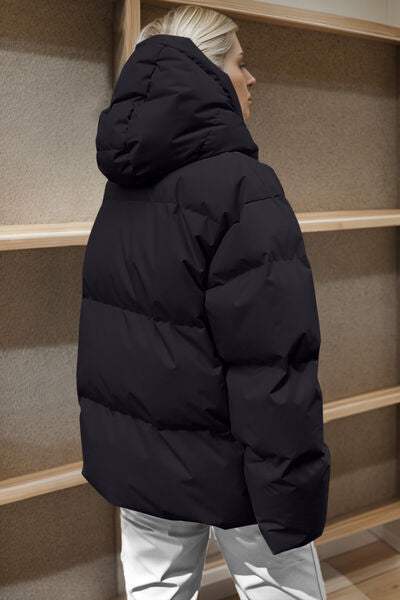 Pocketed Zip Up Hooded Puffer Jacket - Trendsi - Flyclothing LLC