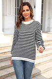 Striped Round Neck Dropped Shoulder Sweater - Trendsi