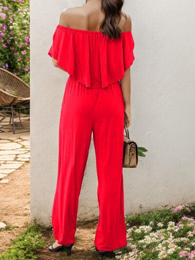 Off-Shoulder Wide Leg Jumpsuit - Trendsi