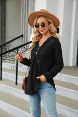 Long Sleeve Hooded Blouse - Trendsi