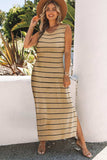 Striped Slit Sleeveless Maxi Dress - Trendsi