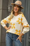 Floral Print Round Neck Dropped Shoulder Pullover Sweater - Trendsi - Flyclothing LLC