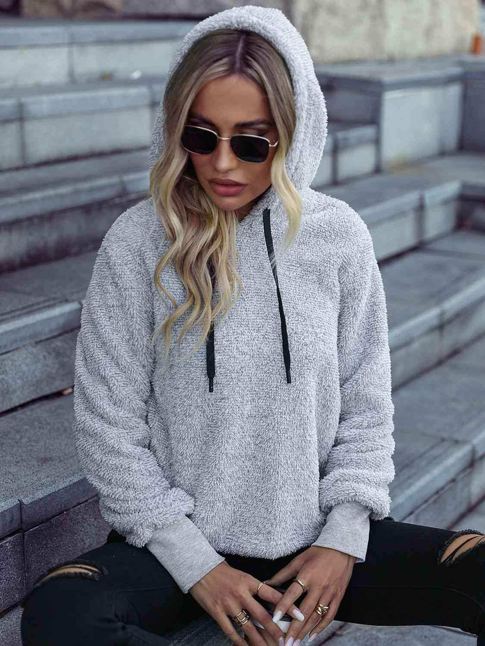Drawstring Teddy Hoodie - Trendsi - Flyclothing LLC