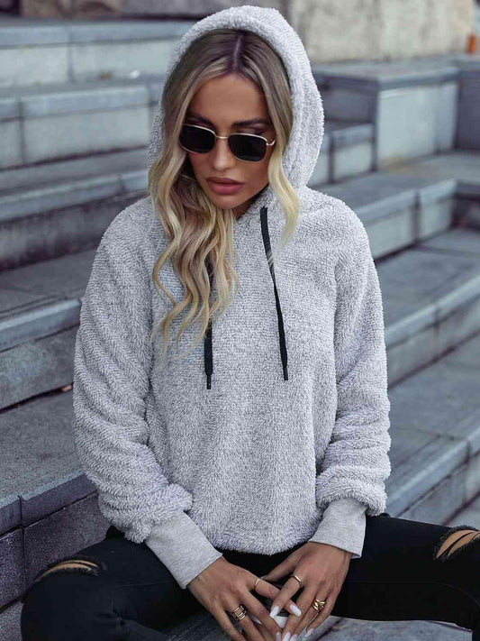 Drawstring Teddy Hoodie - Trendsi