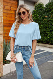 Pleated Flutter Sleeve Round Neck Blouse - Trendsi - Flyclothing LLC