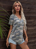 Glitter V-Neck Short Sleeve Tee Shirt - Trendsi - Flyclothing LLC