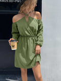 Cold-Shoulder Crisscross Mini Dress - Trendsi - Flyclothing LLC