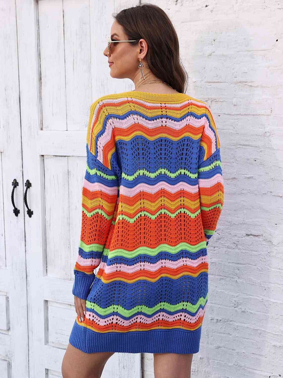 Openwork Round Neck Sweater Dress - Trendsi - Flyclothing LLC