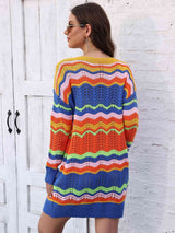 Openwork Round Neck Sweater Dress - Trendsi - Flyclothing LLC