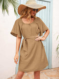 Tie Waist Flutter Sleeve Mini Dress - Trendsi - Flyclothing LLC