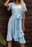 Tie Waist Petal Sleeve Ruffle Hem Dress - Trendsi