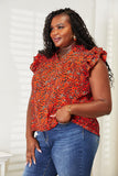 Double Take Floral Flutter Sleeve Notched Neck Blouse - Trendsi