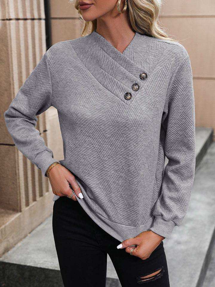 Asymmetrical Neck Long Sleeve Blouse - Trendsi - Flyclothing LLC