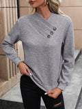 Asymmetrical Neck Long Sleeve Blouse - Trendsi