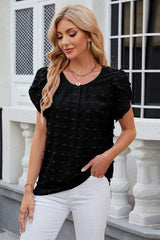 Swiss Dot Round Neck Short Sleeve T-Shirt - Trendsi - Flyclothing LLC