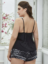 Plus Size Lace Trim Scoop Neck Cami and Printed Shorts Pajama Set - Trendsi - Flyclothing LLC