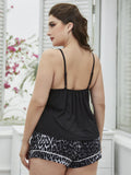Plus Size Lace Trim Scoop Neck Cami and Printed Shorts Pajama Set - Trendsi