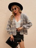 Open Front Plaid Long Sleeve Cardigan - Trendsi