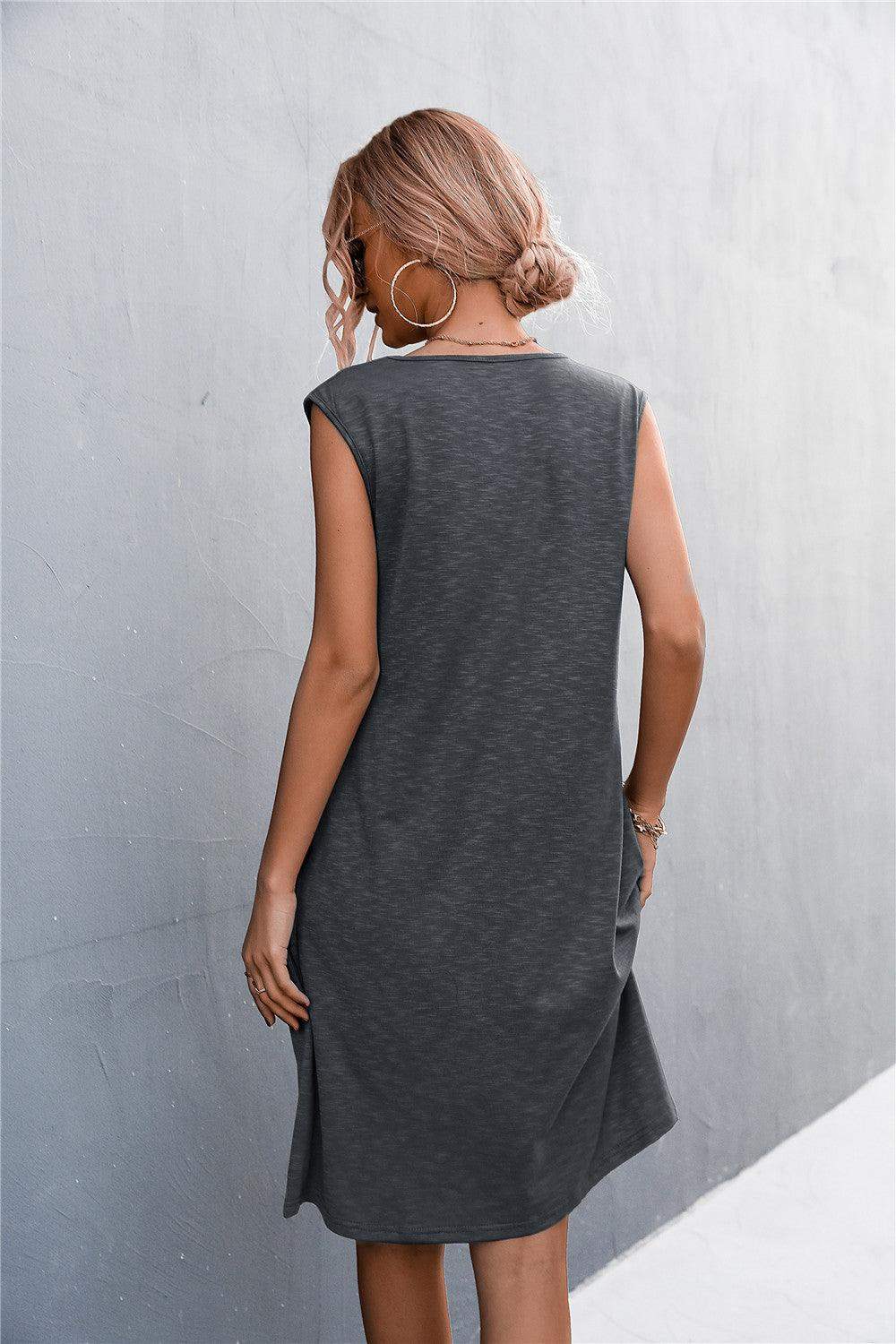 V-Neck Frill Trim Sleeveless Dress - Trendsi - Flyclothing LLC