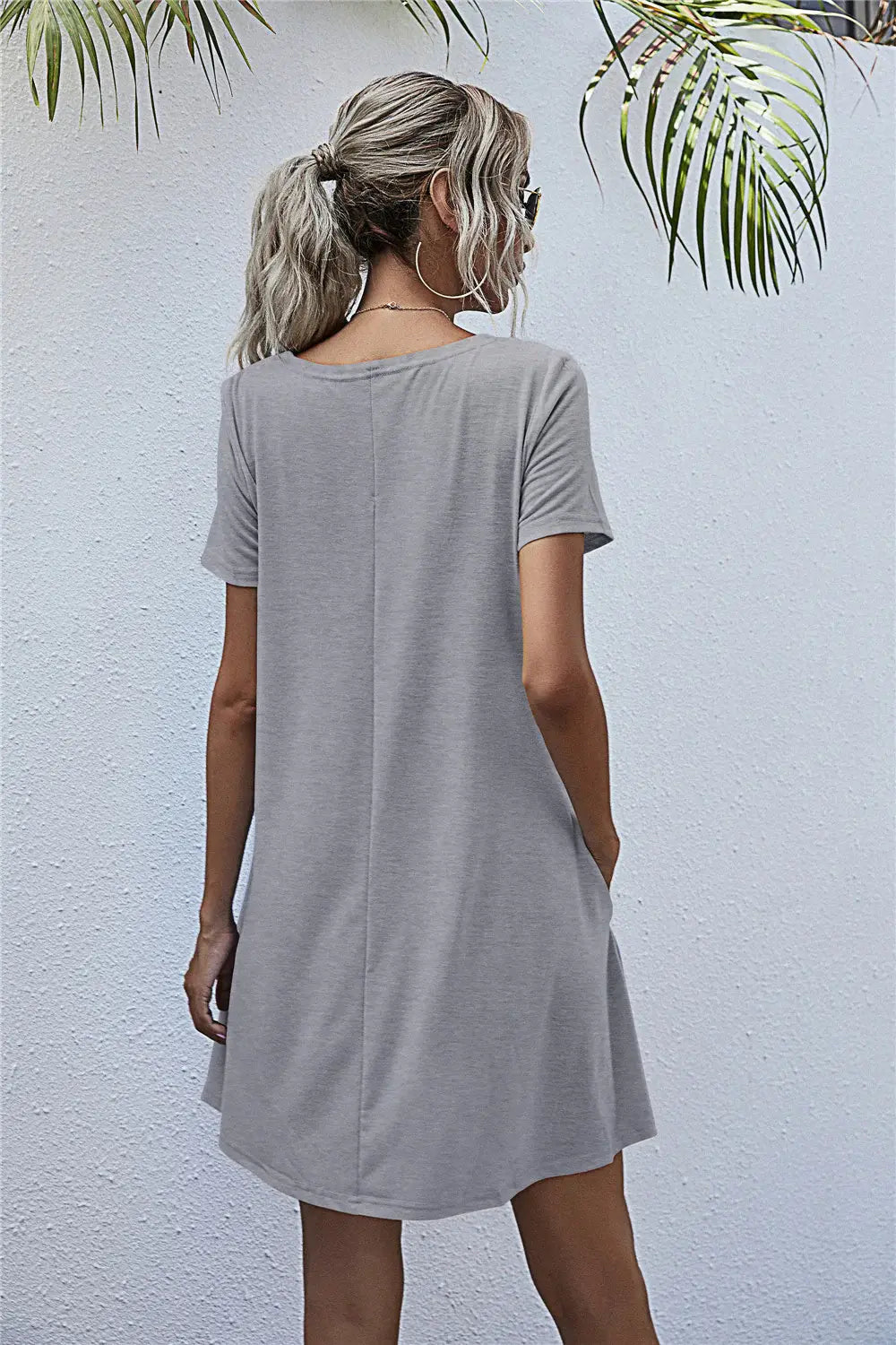 Round Neck Short Sleeve Mini Dress - Trendsi - Flyclothing LLC