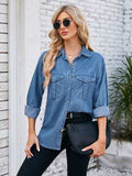 Button Up Collared Neck Denim Jacket - Trendsi - Flyclothing LLC