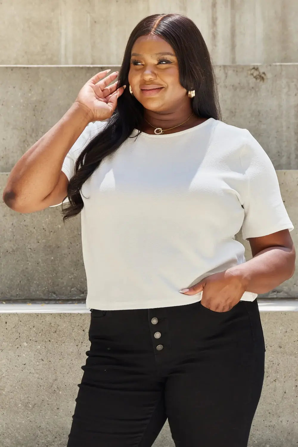 And The Why Pearly White Full Size Criss Cross Pearl Detail Open Back T-Shirt - Trendsi - Flyclothing LLC