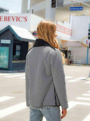 Houndstooth Open Front Long Sleeve Jacket - Trendsi