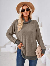 Contrast Mock Neck Long Sleeve T-Shirt - Trendsi - Flyclothing LLC