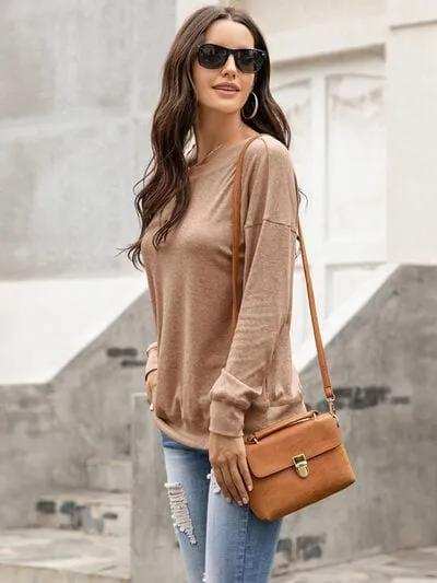 Quarter Button Dropped Shoulder Blouse - Trendsi - Flyclothing LLC