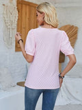 Eyelet Asymmetrical Neck Short Sleeve T-Shirt - Trendsi