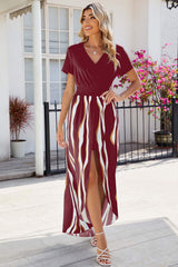 Smocked High-Low Printed Surplice Dress - Trendsi - Flyclothing LLC