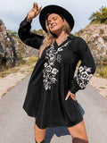 Plus Size Embroidered Long Sleeve Mini Dress - Trendsi - Flyclothing LLC