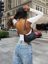 Backless Round Neck Long Sleeve Blouse - Trendsi - Flyclothing LLC